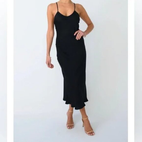 RESA Lily Black Midi Slip Dress Size Small - Picture 1 of 5